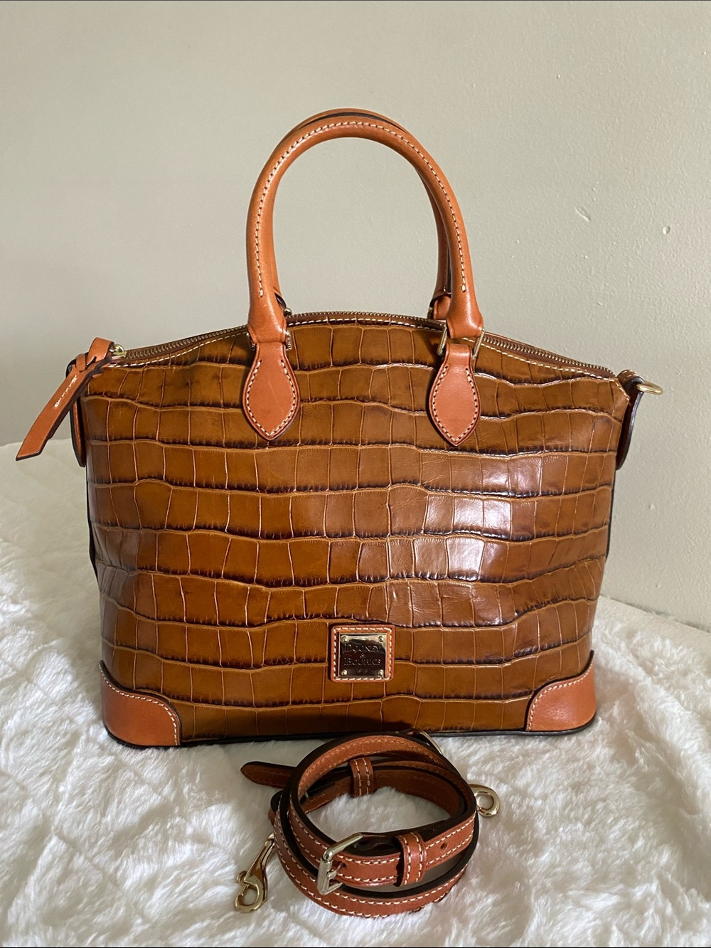 Dooney & Bourke Croc Embossed Leather Satchel Convertible Hand Crossbody Bag